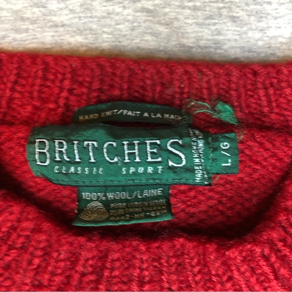 Britches vintage hand-knit wool sweater, red, large - Picture 4 of 7